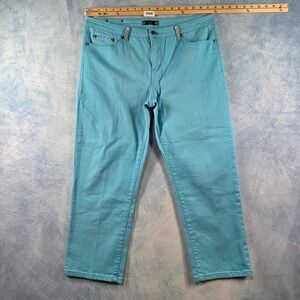 Tru Luxe Jeans Womens 16 Turquoise Blue Rhinestone Cropped Straight Leg Denim